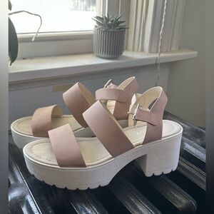 Chunky Pink / Nude Sandals with White Soles